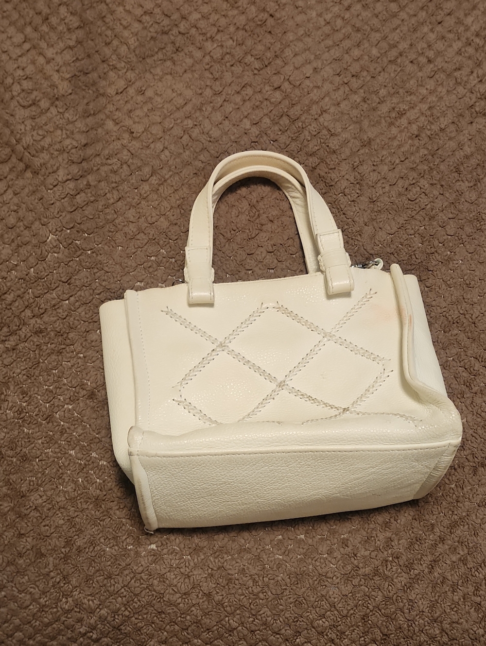 Cream Quilted Stitch Small Top-Handle Shoulder Bag
